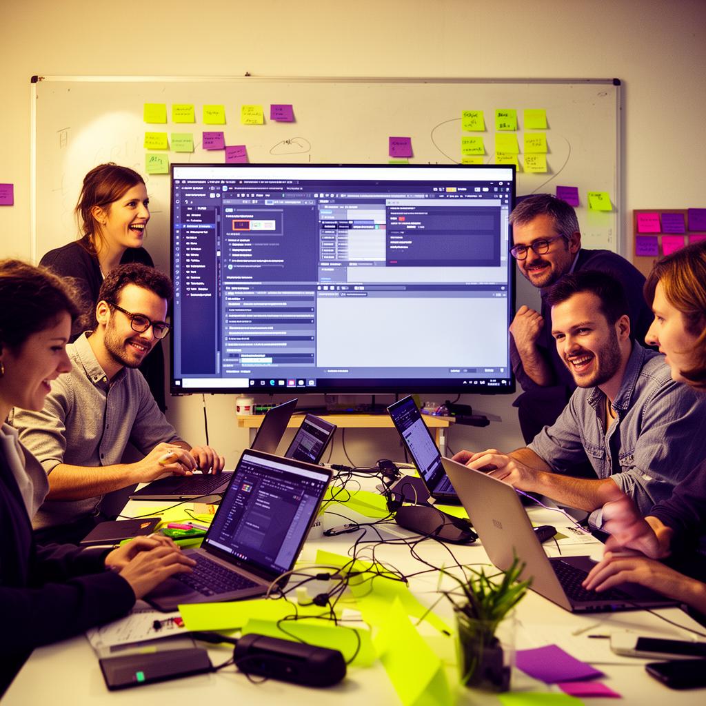 A team working together on AI tools during a workshop