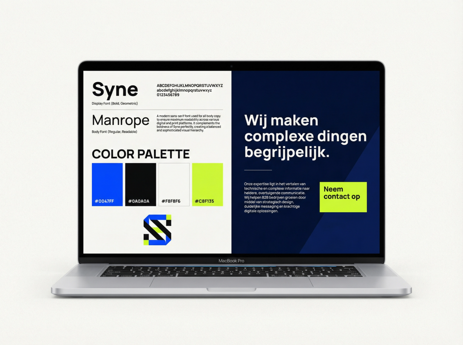 Brand style guide met typografie, kleurenpalet en logo voor een bureau